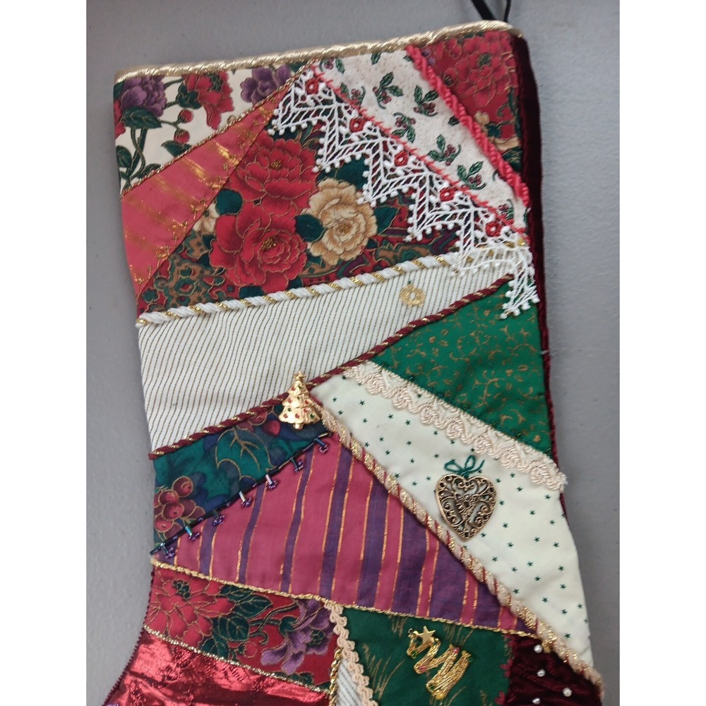 Red Velvet Christmas Stocking Handmade Sequins Charms Vintage Cottagecore‎ - Picture 5 of 8